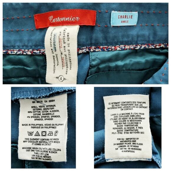 Cartonnier (Anthro) Charlie Pant Blue Cropped Ankle Zip 4 - Picture 8 of 8